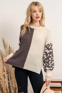 Mix It Up Leopard Colorblock Sweater-2 Colors Available