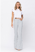 Load image into Gallery viewer, Walk The Line White Pin Stripe Super Flare Judy Blue Jeans