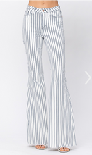 Load image into Gallery viewer, Walk The Line White Pin Stripe Super Flare Judy Blue Jeans