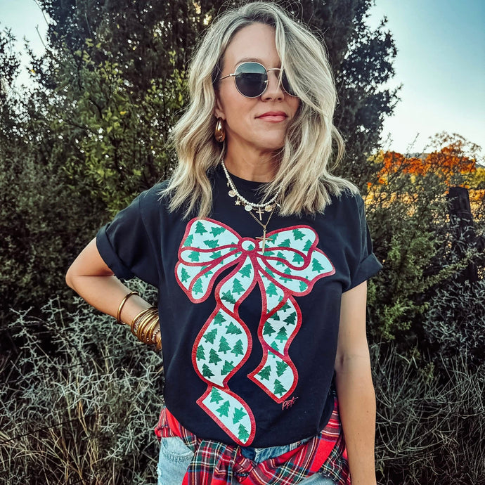 Glitter Bow with Tiny Trees Graphic Tee