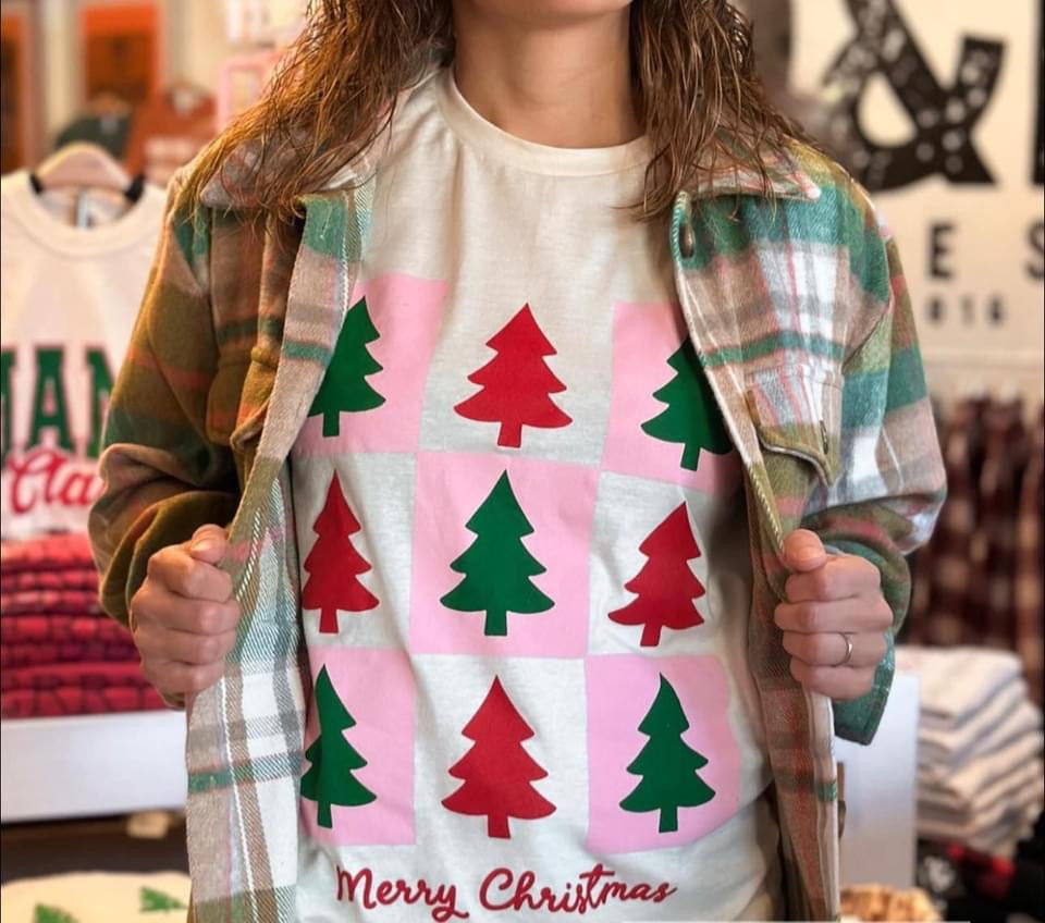 Checkered Christmas Tree Graphic Tee