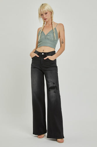 Time After Time Risen Distressed Wide Leg Jeans