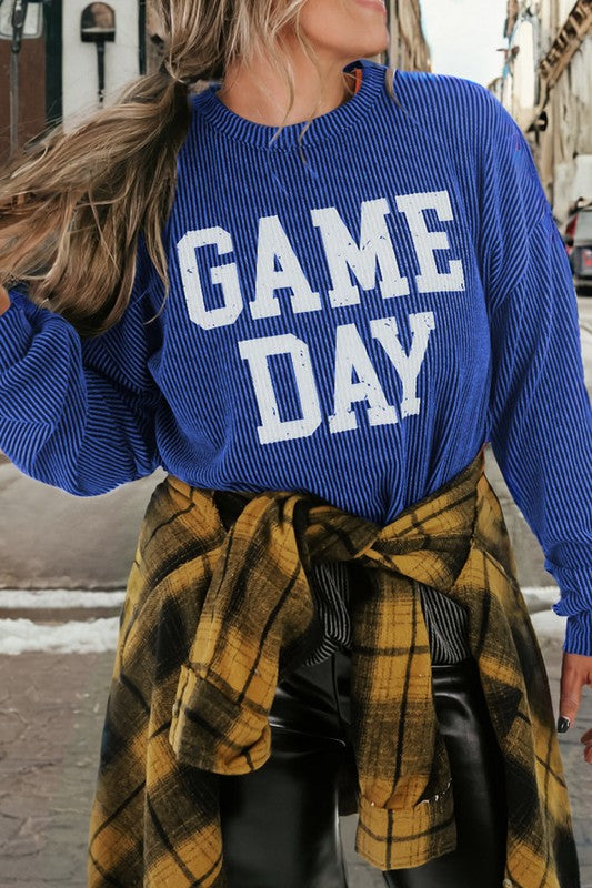 Blue Ribbed Game Day Shirt