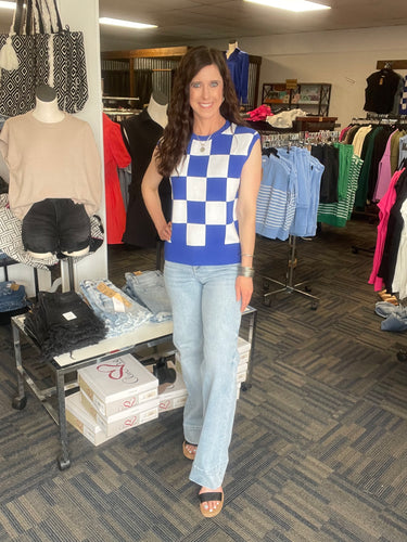 In A Moment Blue Checkered Top