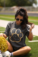 Load image into Gallery viewer, Black and Gold Faux Glitter Paw Print Graphic Tee *Pre-Order*