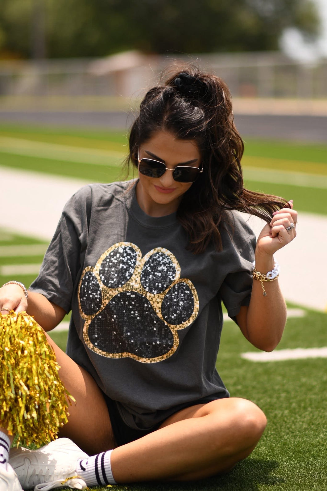 Black and Gold Faux Glitter Paw Print Graphic Tee *Pre-Order*