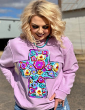 Load image into Gallery viewer, Callie Ann Purple Floral Cross Corded Top