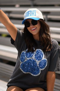 Royal and Silver Faux Glitter Paw Print Graphic Tee *Pre-Order*