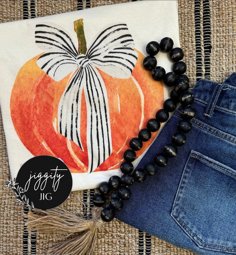 Pumpkin with Striped Bow Graphic Tee