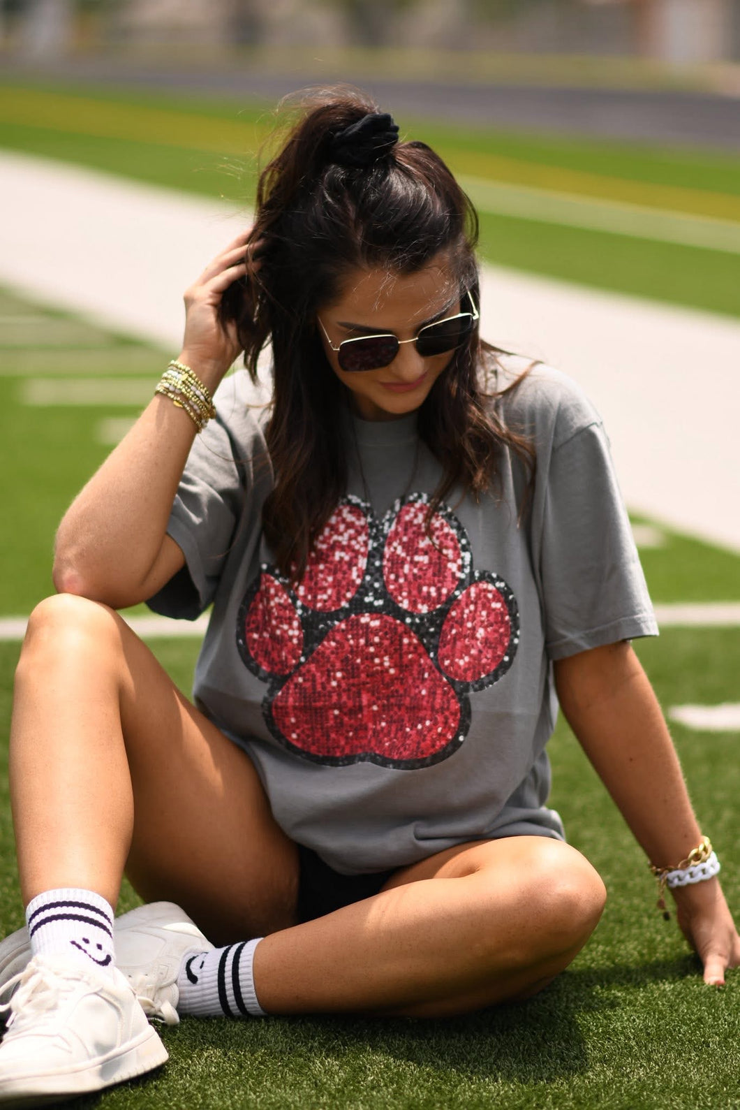 Red and Black Faux Glitter Paw Print Graphic Tee *Pre-Order*