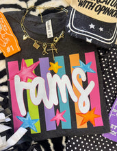 Load image into Gallery viewer, Neon Rainbow Stars Mascot Tee *Multiple Mascots Available*