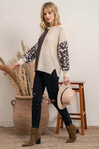 Mix It Up Leopard Colorblock Sweater-2 Colors Available