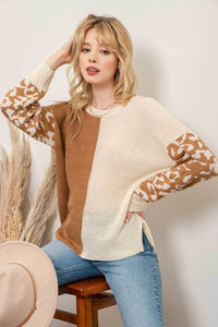 Mix It Up Leopard Colorblock Sweater-2 Colors Available