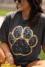 Load image into Gallery viewer, Black and Gold Faux Glitter Paw Print Graphic Tee *Pre-Order*
