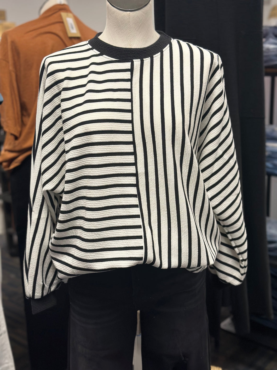 Close To Me Striped Cloudy Knit Long Sleeve Top