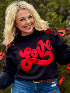 Love Metallic Red Puff Sweatshirt-Youth & Adult