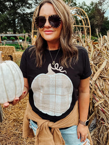 Beige Plaid Pumpkin Graphic Tee