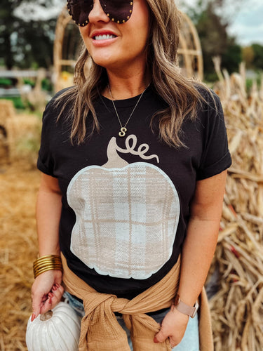 Beige Plaid Pumpkin Graphic Tee