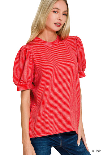 Certain About You Ribbed Puff Sleeve Top