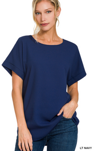 *Deals & Steals* Rolled Sleeve Top-Multiple Colors Available