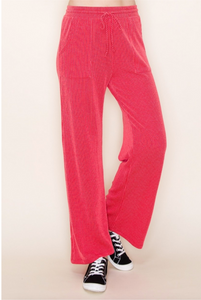 Red Ribbed Pants-Matching Top Available