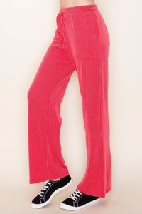 Red Ribbed Pants-Matching Top Available