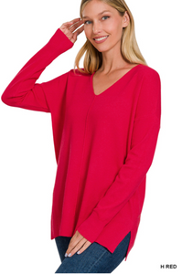 *Deals & Steals* V-Neck Front Seam Sweater-Multiiple Colors Available