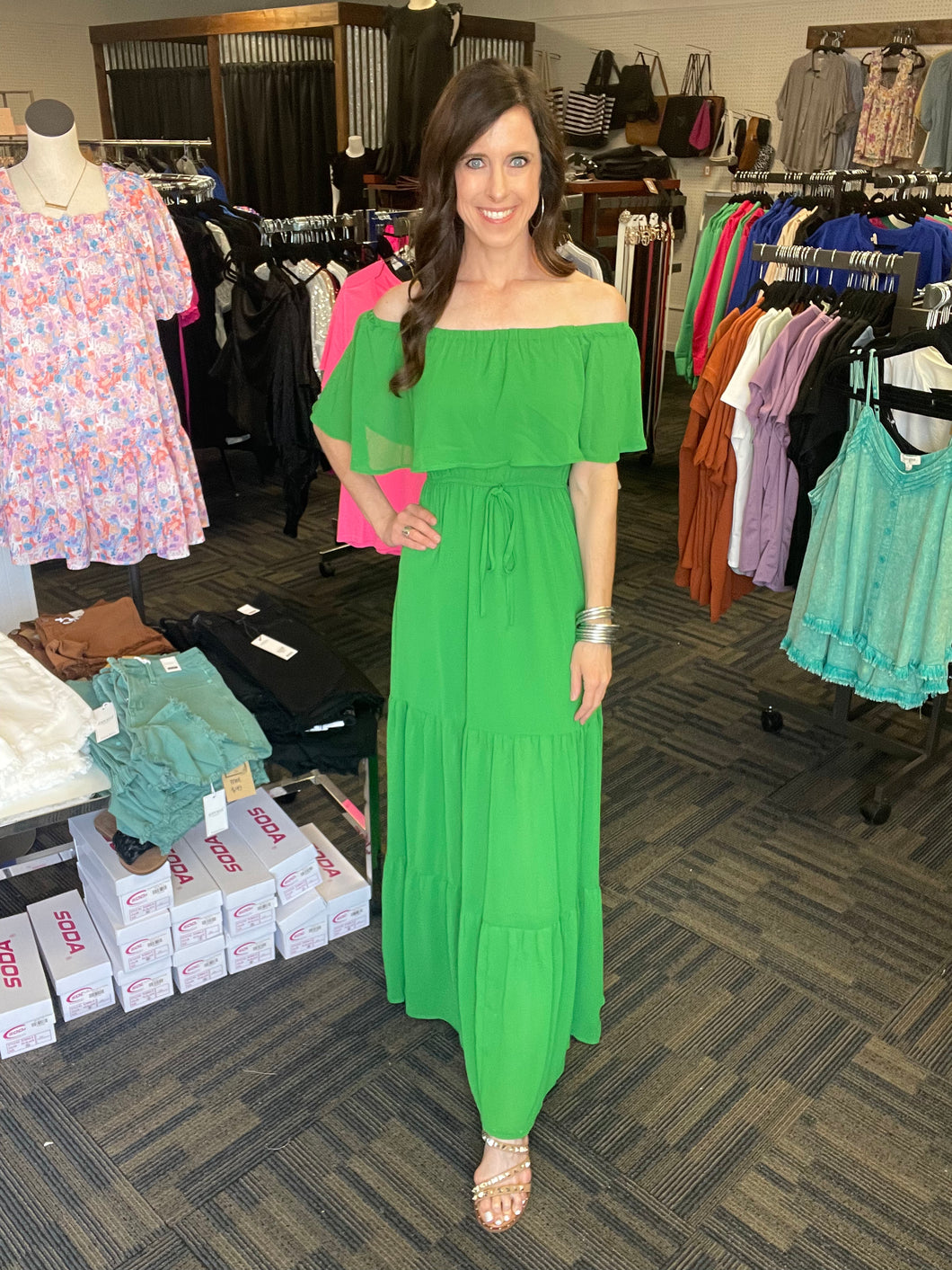 Prettier Than Ever Off Shoulder Maxi Dress