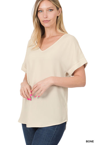 *Deals & Steals* Vneck Rolled Sleeve Top-Multiple Colors Available