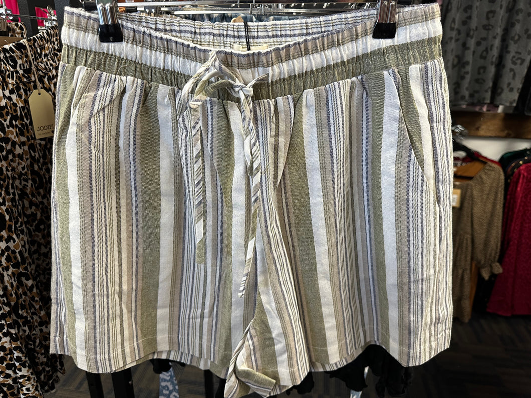 Be Free Olive Striped Shorts