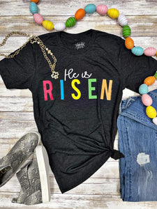 He Is Risen Graphic Tee on Char Black