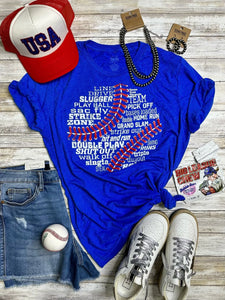 Baseball Lingo Graphic Tee-Royal Blue with White Ink
