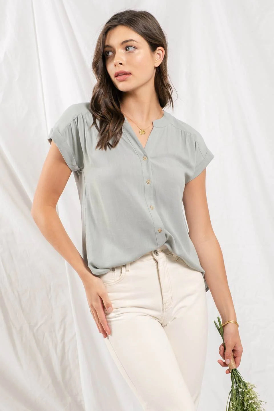 Lynlee Rolled Sleeve Top-Small-3X available