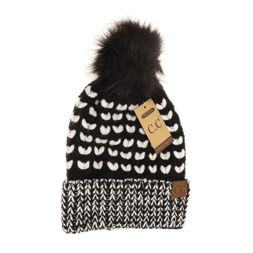 Fuzzy Lined Heart Fur Pom Beanie