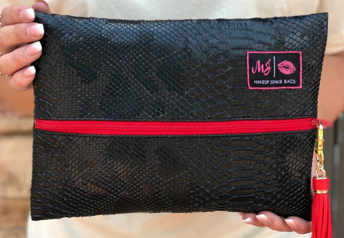 Black Cobra with Red Zipper Makeup Junkie Bags