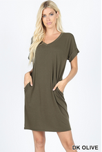 Load image into Gallery viewer, Emma Rolled Sleeve T-Shirt Dress-V-Neck
