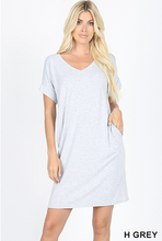 Load image into Gallery viewer, Emma Rolled Sleeve T-Shirt Dress-V-Neck