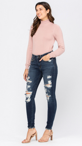Good For You Judy Blue Distressed Skinny Jeans