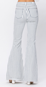 Walk The Line White Pin Stripe Super Flare Judy Blue Jeans