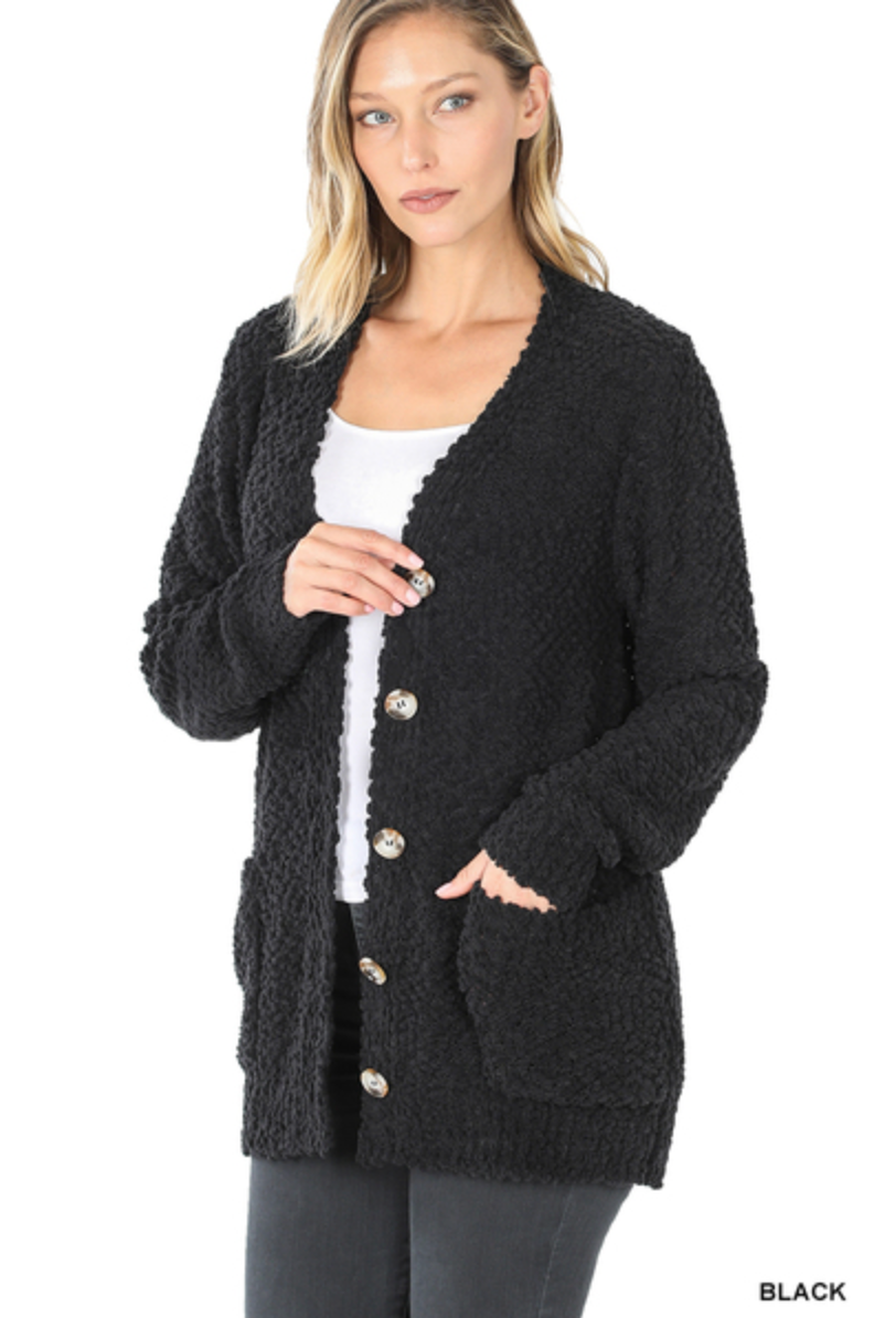 Popcorn Cardigan With Buttons-3 Colors Available