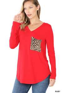 *Deals & Steals* Leopard Pocket Long Sleeve-3 Colors Available