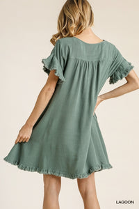 Frayed Edge Linen Dress-Regular and Plus Size