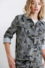 Load image into Gallery viewer, Riley Gray Camo Jacket with Frayed Bottom