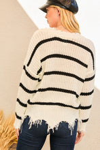 Load image into Gallery viewer, Don&#39;t Blink Black &amp; White Striped Frayed Sweater