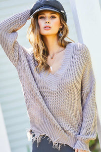 Ember Frayed V-Neck Sweater-4 Colors Available
