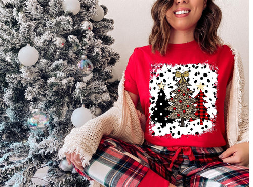 Youth Multi Print Christmas Tree Graphic Tee