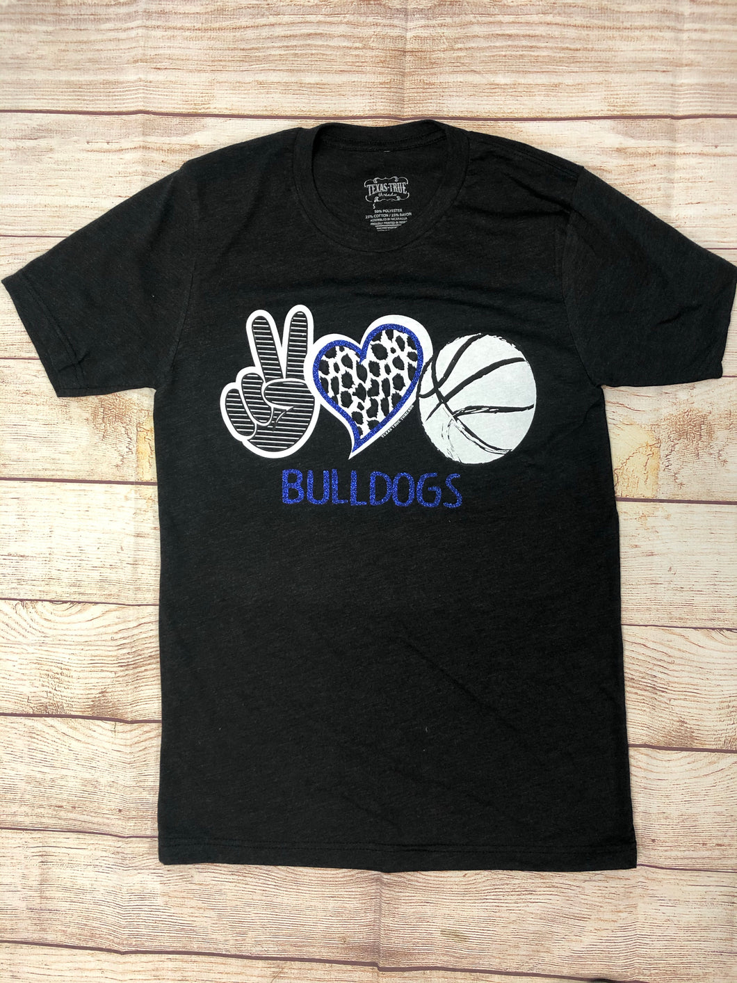 Peace-Love-Basketball-Bulldogs Graphic Tee