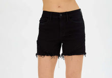 Load image into Gallery viewer, Judy Blue Mid Rise Black Tulip Hem Shorts