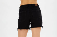 Load image into Gallery viewer, Judy Blue Mid Rise Black Tulip Hem Shorts