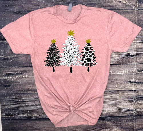 Pink Multi Print Christmas Tree Graphic Tee